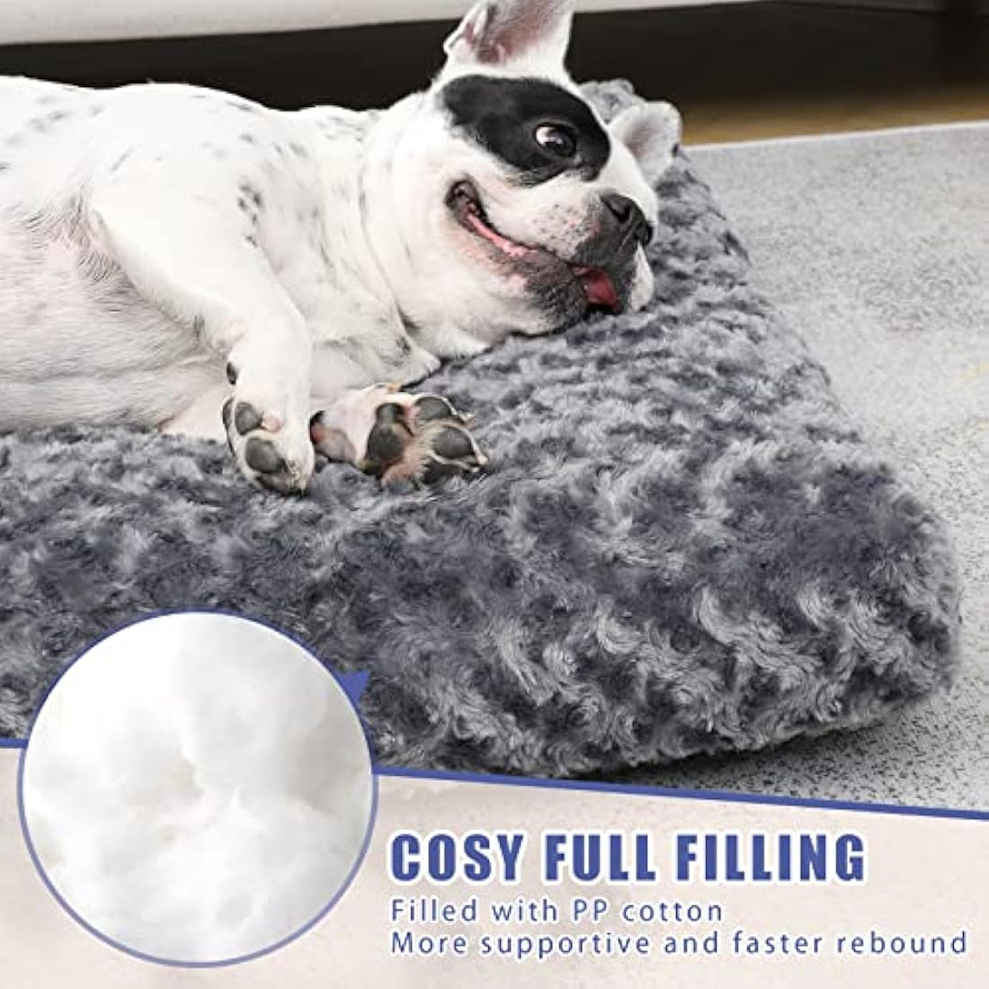 KSIIA Dog Bed Medium Washable, Calming Crate Mattress with Non Skid Bottom, Fluffy Anti Anxiety Dog Beds, Pet Pillow Cushion, Dark Grey, 76x52x7cm