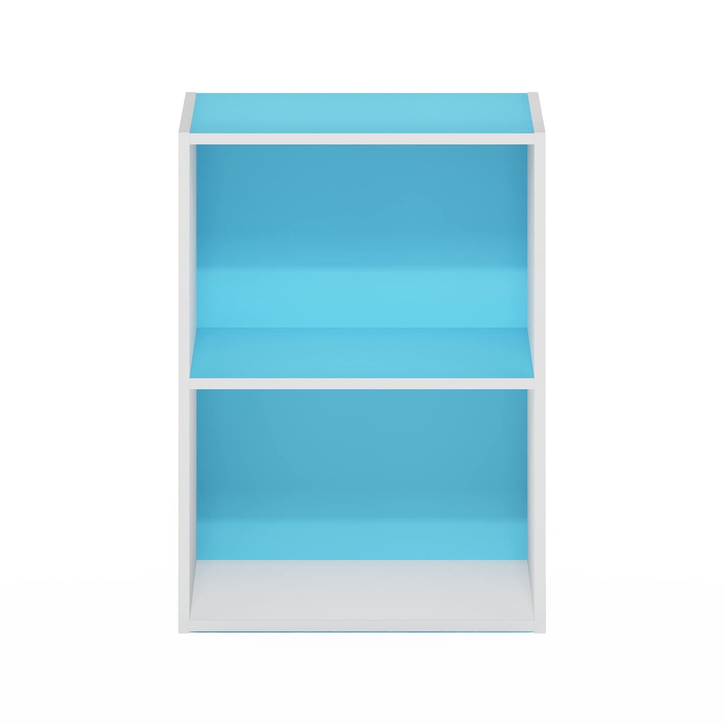 Furinno LUDER Book Shelf, 2-Tier Modern Bookshelf, Open Shelves Bookcase 9 x 16 x 21, for Living Room, Bedroom, Home Office, Light Blue/White