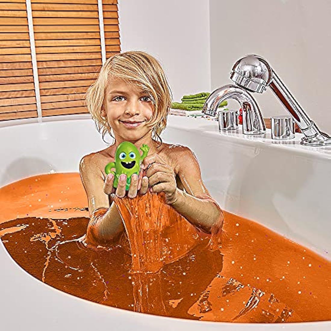 Zimpli Kids Glitter Slime Baff Orange & Aqua, 4 Bath Value Pack, Magically turns water into gooey, glittery slime, 2 x Free Crackle Baff, DIY Slime Kit for Children, Educational Birthday Gift