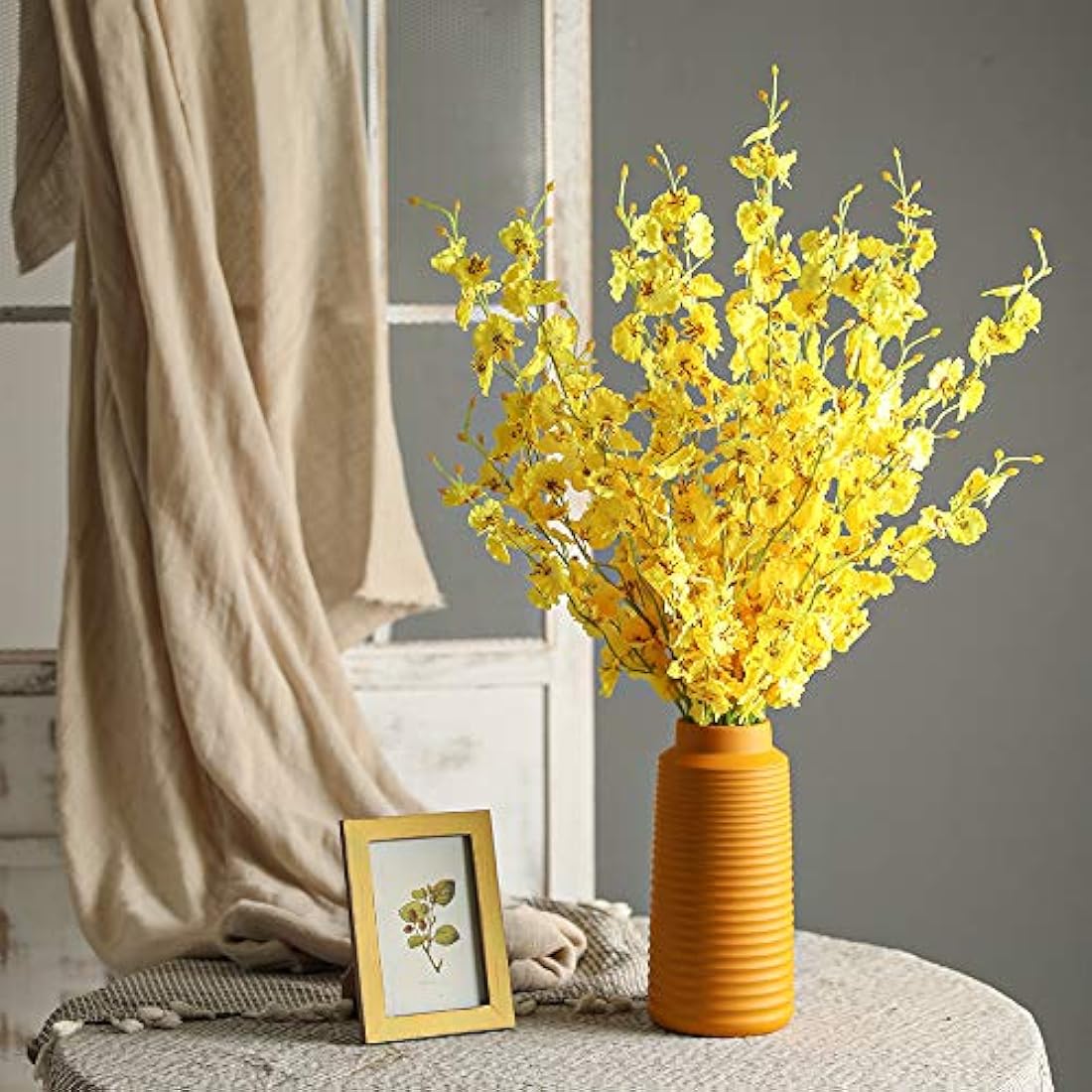 Kisflower 12Pcs Yellow Artificial Dancing Orchids Gypsophila Cherry Blossom Flowers for Home Decoration