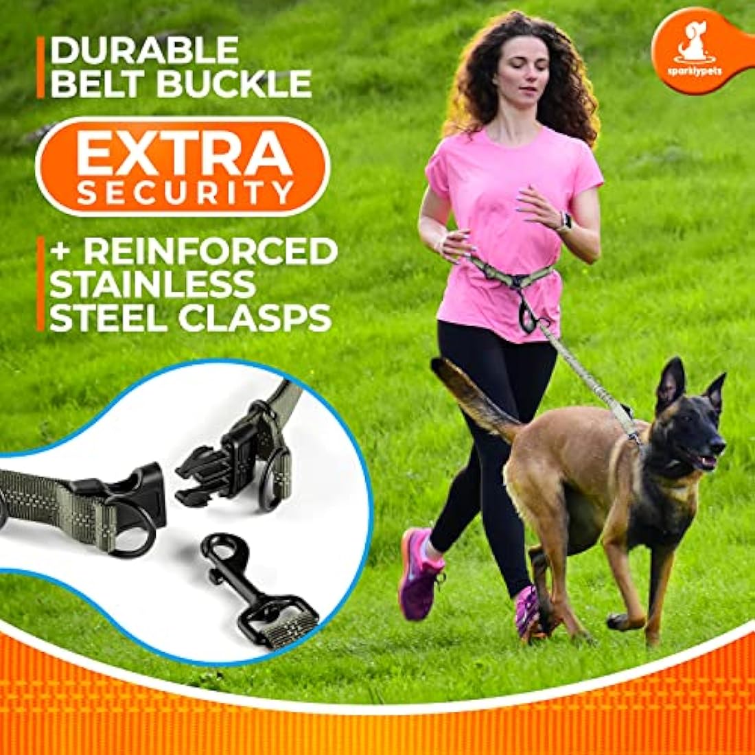 SparklyPets Hands-Free Dog Lead for Medium and Large Dogs – Professional Harness with Reflective Stitches for Training, Walking, Jogging and Running Your Pet (Green Range, For 1 Dog)