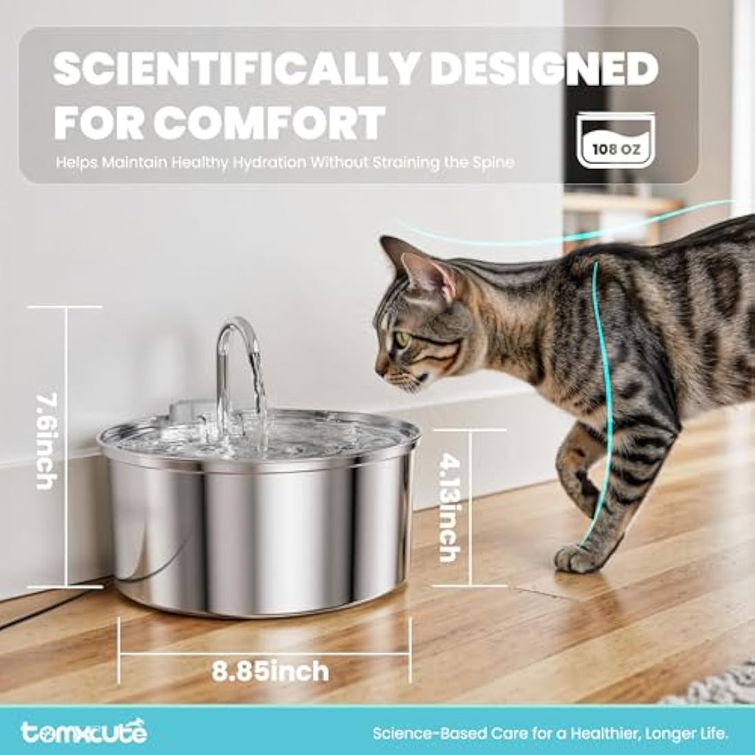 TOMXCUTE Cat Water Fountain for drinking, 3.2L Stainless Steel Pet Fountain, Cat Drinking Fountain Dishwasher Safe, Water Dispenser for Cats and Dogs, with Upgraded Pump and 3 Replacement Filters
