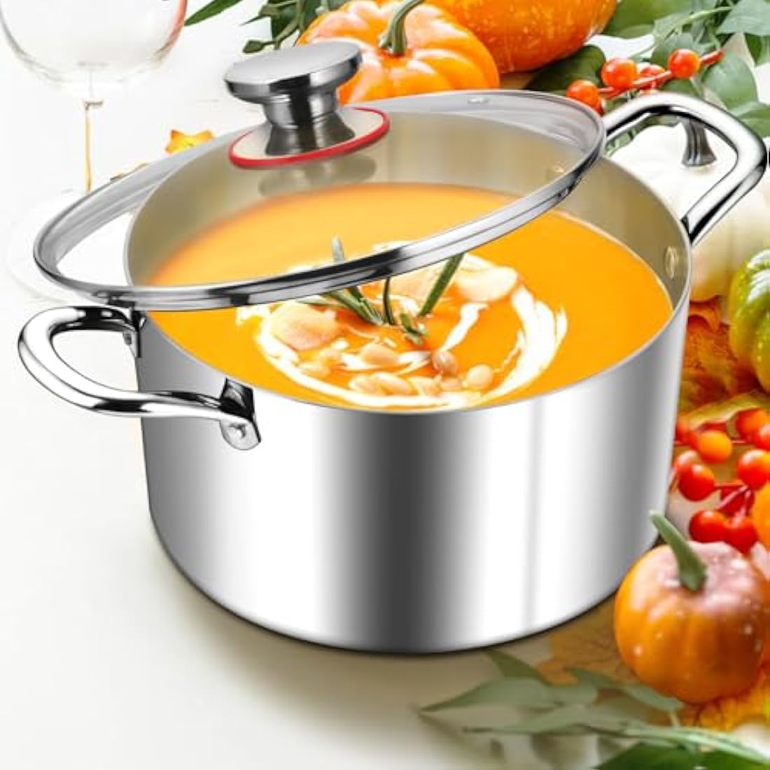 HaWare 7.7L Stock Cooking Pot, 26cm Tri-Ply Stainless Steel Soup Pot with Visible Lid, Large Induction Cooking Stockpot Suit for All Kitchen Stove Top, Healthy & Non Toxic, Easy Clean