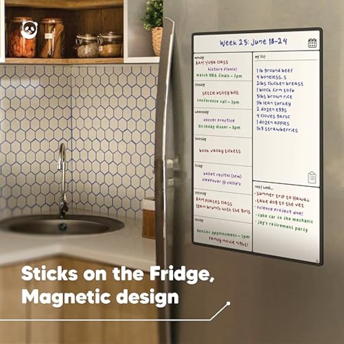 Smart Panda A3 Magnetic Whiteboard Fridge Calendar - Meal Planner and Shopping List White Board - Memo Board and Family Planner Notice Board - Weekly