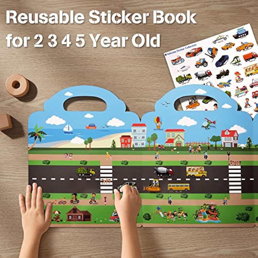 Surcotto Sticker Books for Children, Reusable Sticker Book for 2 3 4 Year Old Kids Boys Girls Toddlers, 3 Sets Reusable Stickers, Car Animal Dinosaur Stickers, Educational Learning Toy Travel Toys