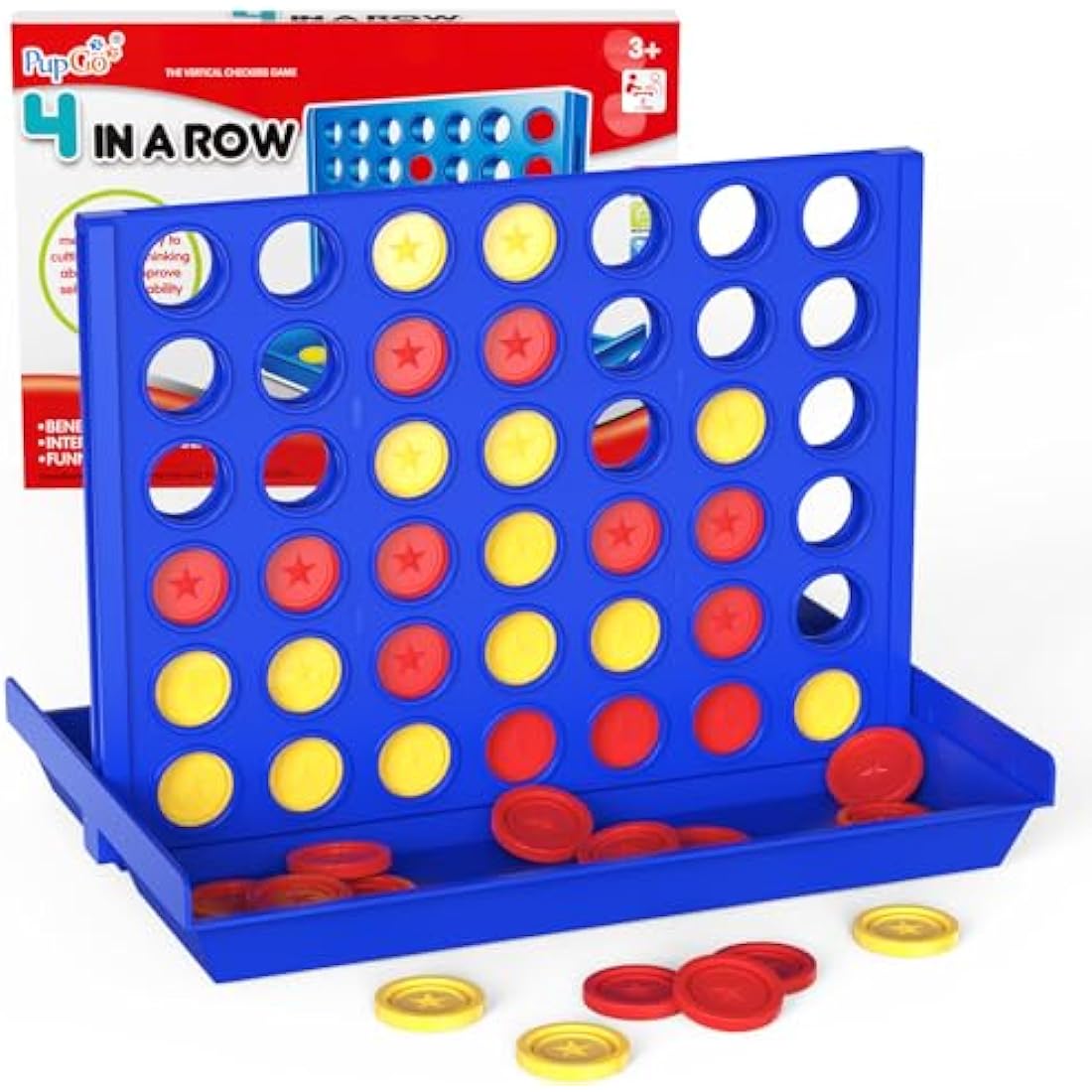Pup Go Standard Size 4 in a Row Classic Board Game for Kids Ages 3-8, Educational Family Toy for Boys Girls Adults, 2 Player Strategy Game with 6 Spare Discs, Foldable Design (Standard Size)