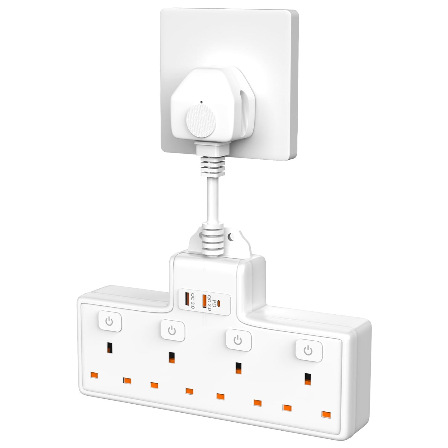 Multi Plug Adaptor, 4 Way Plug Adapter Extension Socket with PD20W USB C Slot, UK Wall Adaptor with 3 USB, Multi Outlets Extender for Home, Office,