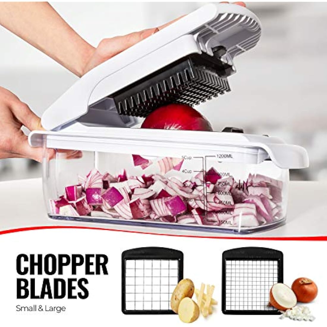 Vegetable Chopper Vegetable Cutter Mandoline Vegetable Slicer - Veggie Onion Salad Food Chopper Manual - Potato Chipper - Veg Chopper and Dicer - Kitchen Tools & Gadgets (7-in-1 Standard White)