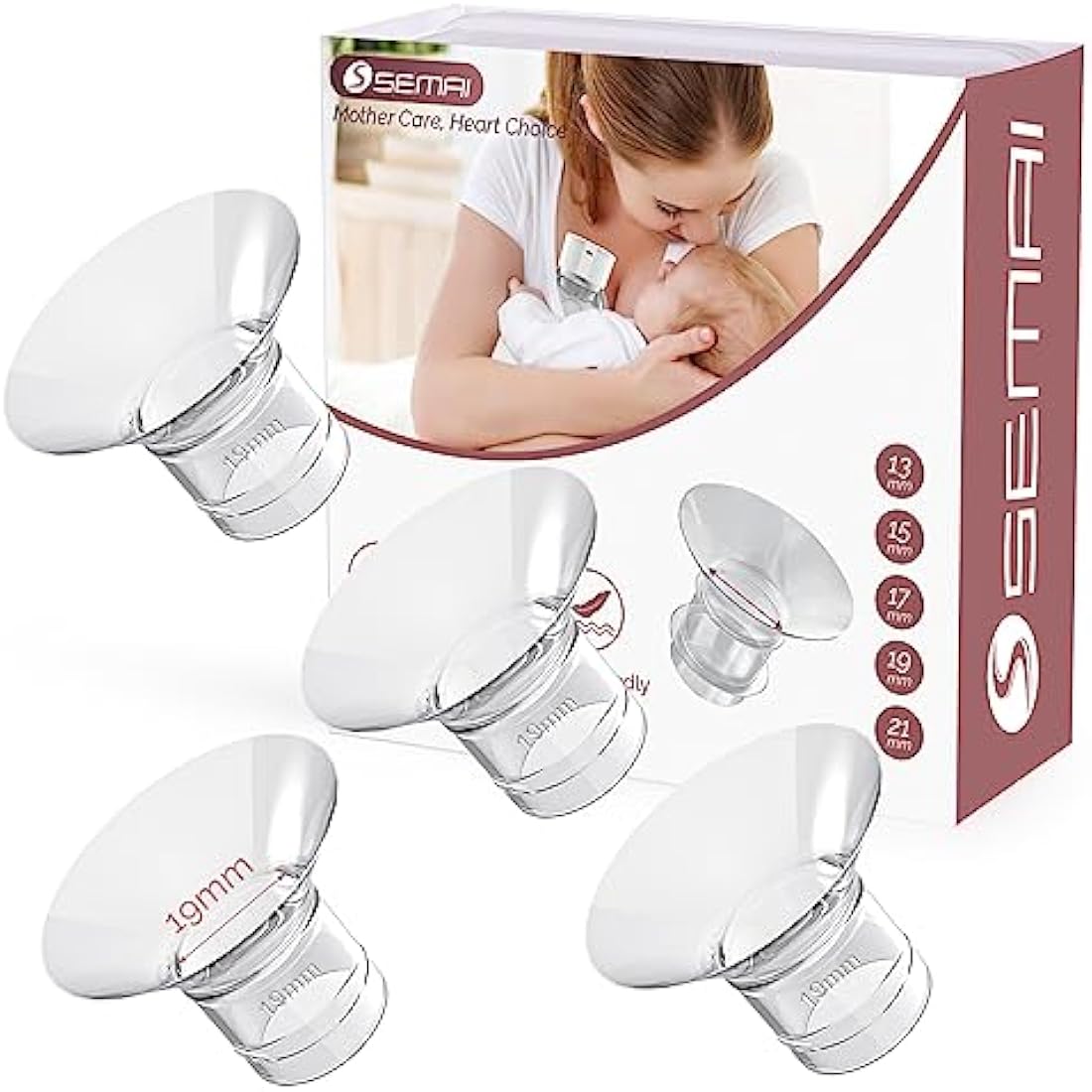 semai Flange Inserts 19mm Breast Pump Parts Compatible with Medela/Momcozy S12 Pro/S9 Pro/S12/S9/Spectra/Elvie 24mm Breast Pump Shields/Flanges, Reduce 24mm Nipple Tunnel Down to Correct Size, 4PCS