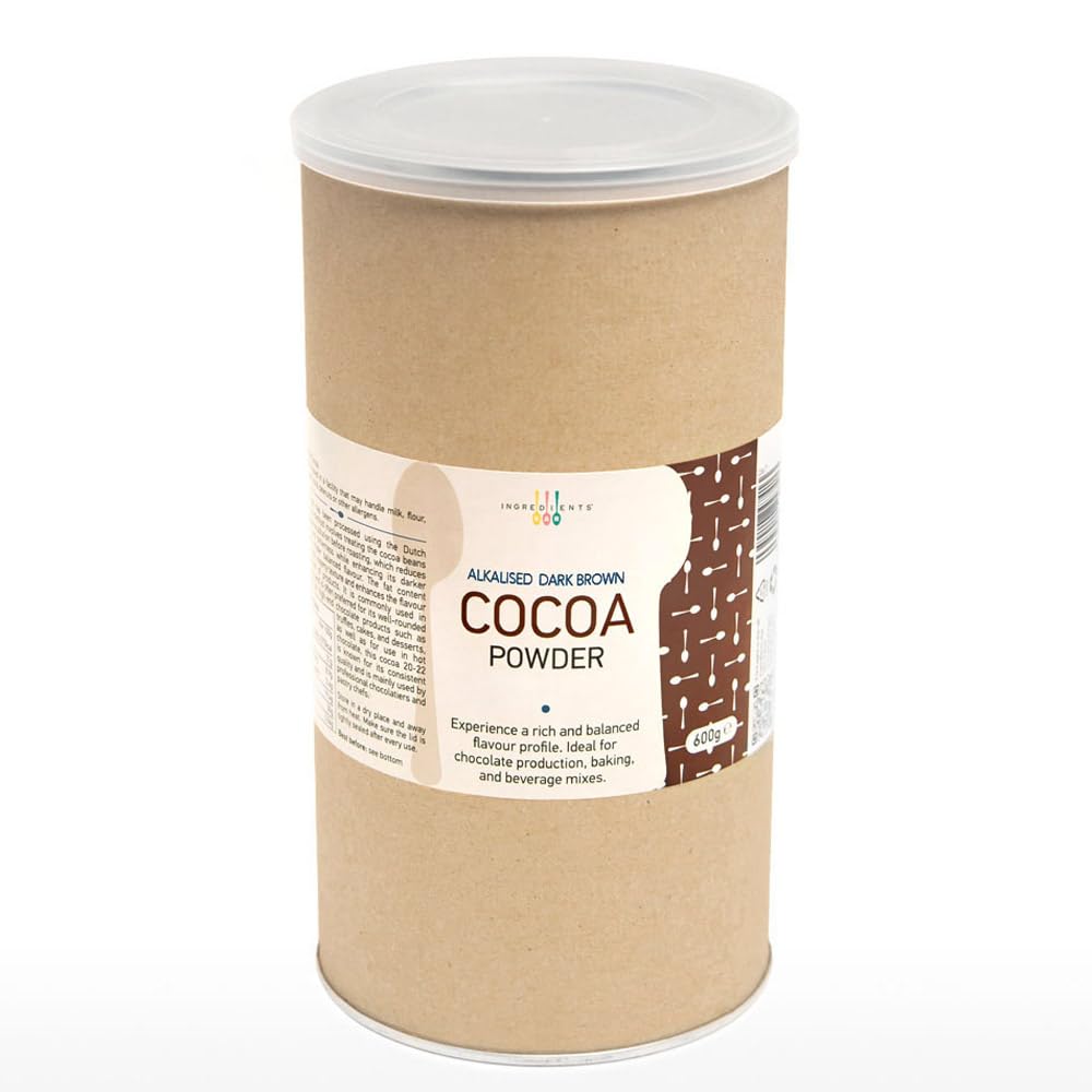 IB Cocoa Powder Dark Brown 600g | Alkalised (Regular), 100% Pure, Unsweetened 10-12% Fat | Multipurpose: Baking, Confectionery & Drinks | Made from