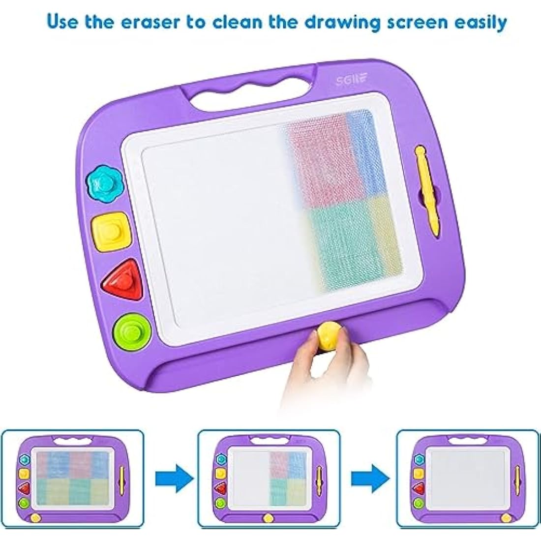SGILE Large Magnetic Drawing Board - 4 Colors 42×33cm Doodle Pad with 4 Stamps for Toddlers, Learning Toy Gift Magnet Doodle Board Etch Sketch Toys for 36+ Month Kids Girls Boys, Purple