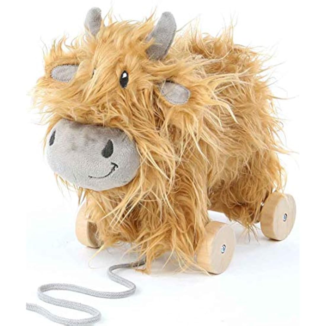 Little Bird Told Me - Hubert Highland Cow Pull Along Toy for Baby 6+ Months Unisex - 2-in-1 Soft Toy, Removable Wheels, Sensory Plush Fabric - British Brand Since 2007