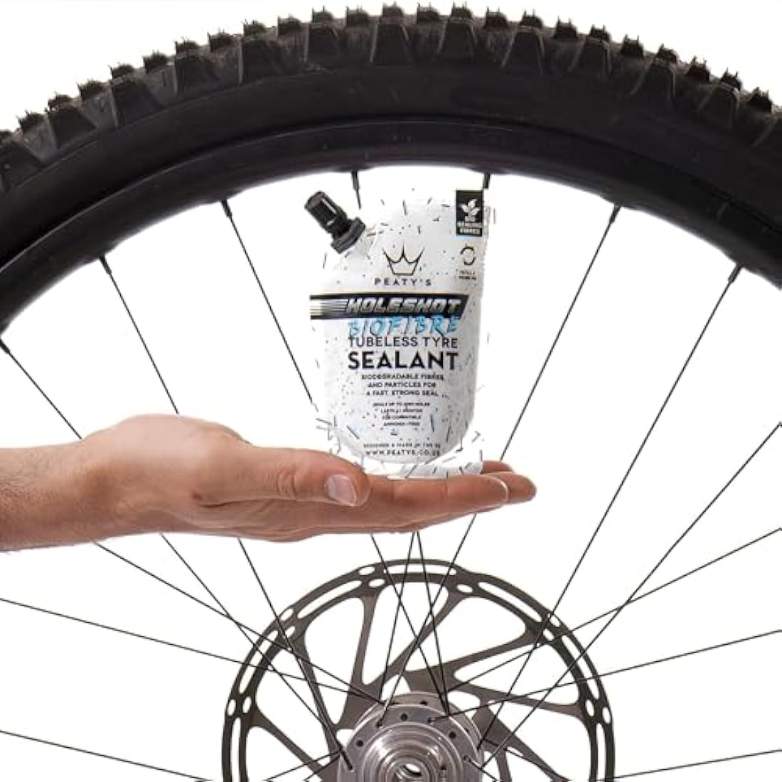 Peaty's Holeshot Biofibre Tubeless Tyre Sealant, Fast Acting Puncture Repair, Seals Up to 6mm holes for MTB, Road and Gravel Bikes, Uses Biodegradable Sealing Fibres