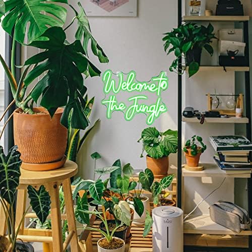 Looklight Welcome to The Jungle Neon Sign Green LED Neon Lights Letter Neon Sign for Bedroom Wall Decor USB Words Neon Signs for Home Bar Garden Wedding Engagement Party Wall Sign Gift