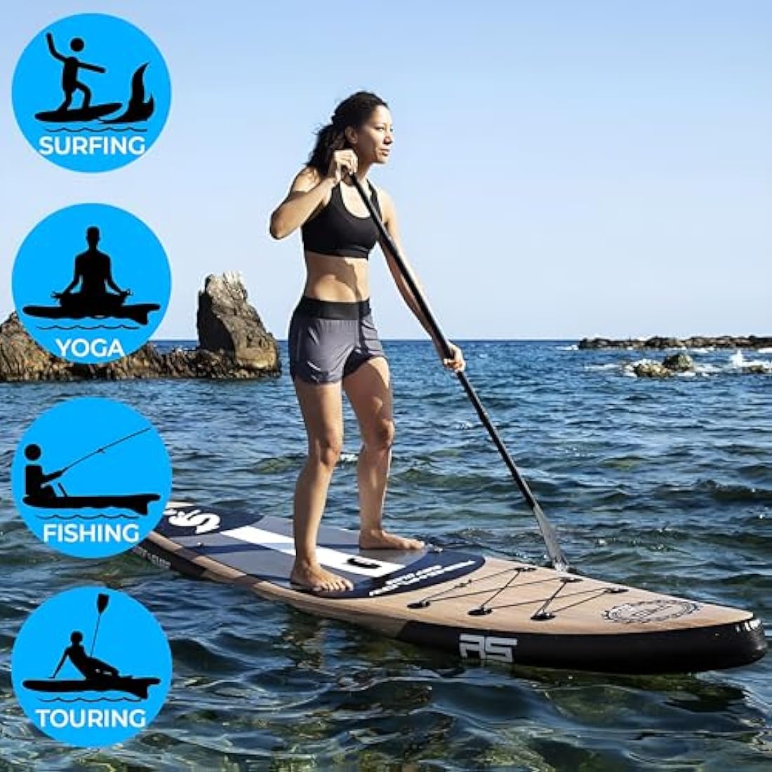 SereneLife Inflatable Stand Up Paddle Board, SUP Board- Paddleboards for Adults & Youth, Surfing Board Kit, 0.63cm Thick Standup Paddleboarding, Non-Slip Deck, Wide Stance, Surf Control w/Backpack