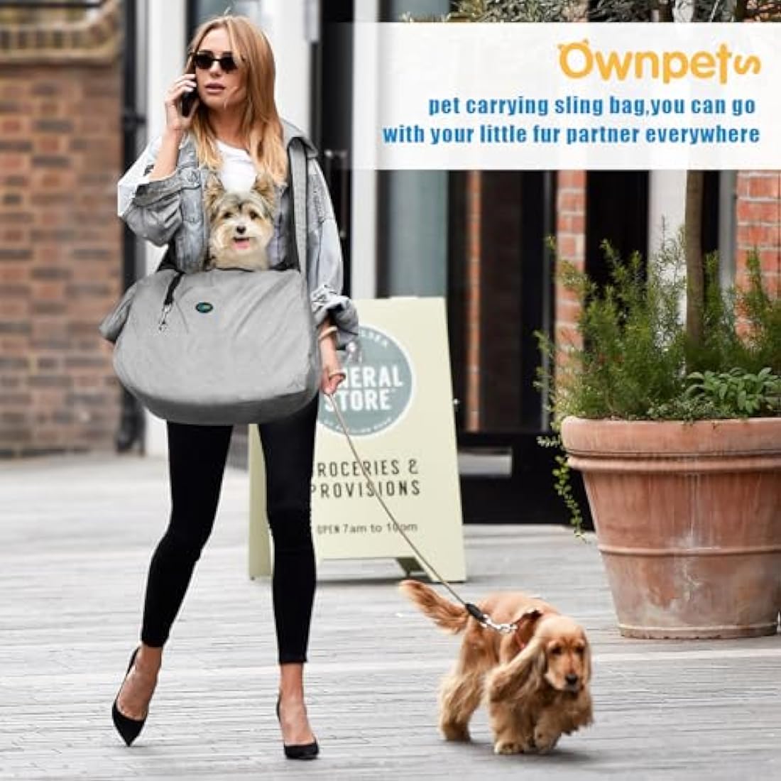 Ownpets Pet Sling Carrier, Fits 6.5 to 9kg Medium Dog/Cat Sling Carrier Reversible and Hands-Free Dog Bag with Adjustable Strap and Pocket Shoulder Pad for Outdoor Travel Hiking