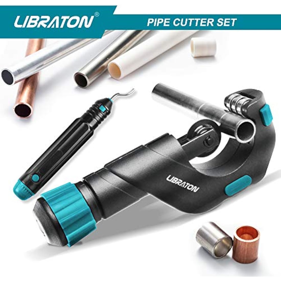 Libraton Copper Pipe Cutter, Tube Cutter (5-50mm), Stainless Steel Pipe Cutter Heavy-Duty, with High-Speed Steel Deburring Tool, for Copper Pipe, PVC Pipe and Thin Stainless Steel Tube
