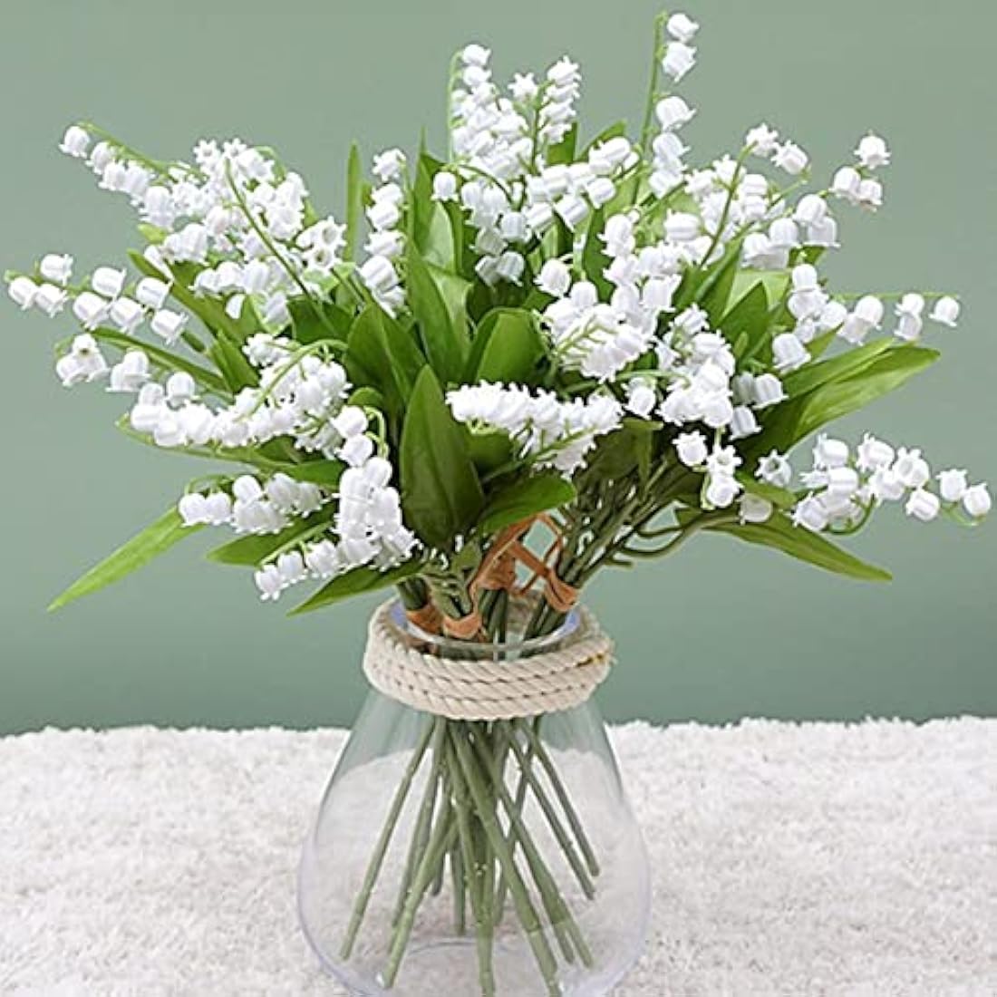 OUKEYI 12 artificial flowers of lily of the valley, Lily of The Valley Plastic Flower ，Outdoor Bridal Wedding Bouquet for Home Garden Party Wedding Decoration (White)