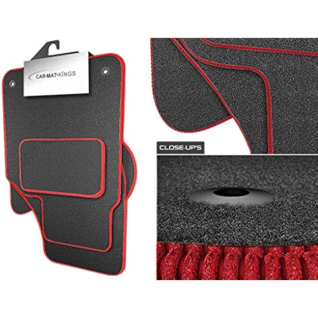 (D10:CT65) 4 Piece Ford (2011-2014) Focus MK3 Vehicle Specific Car Mat Set Grey Carpet Red Trim