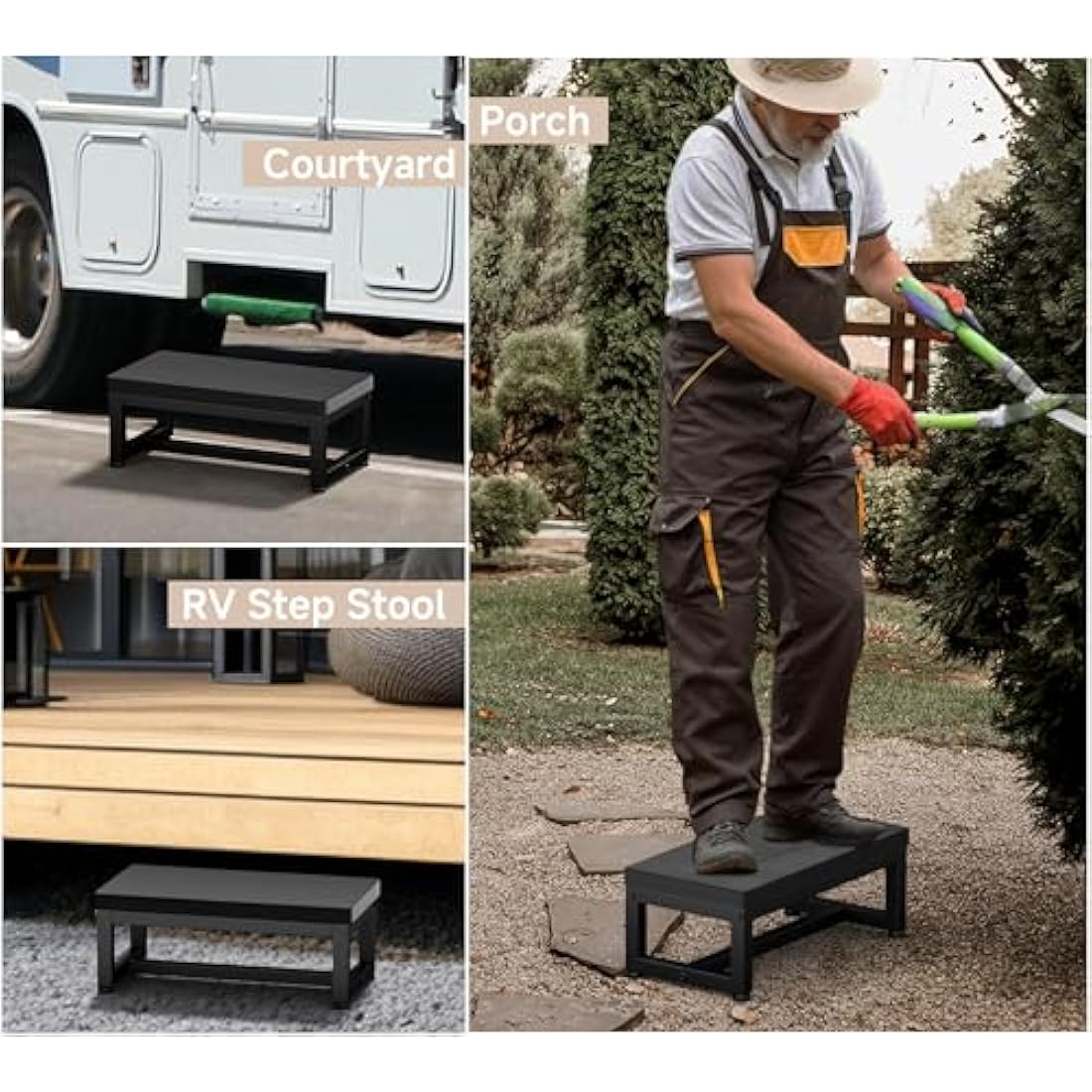 Step Stool for Adults and Kids, Heavy Duty Waterproof HDPE Foot Stool, Non-Slip Footrest with Adjustable Feet, Sturdy Metal Frame for Kitchen, Bathroom, Bedroom, RV, Outdoor