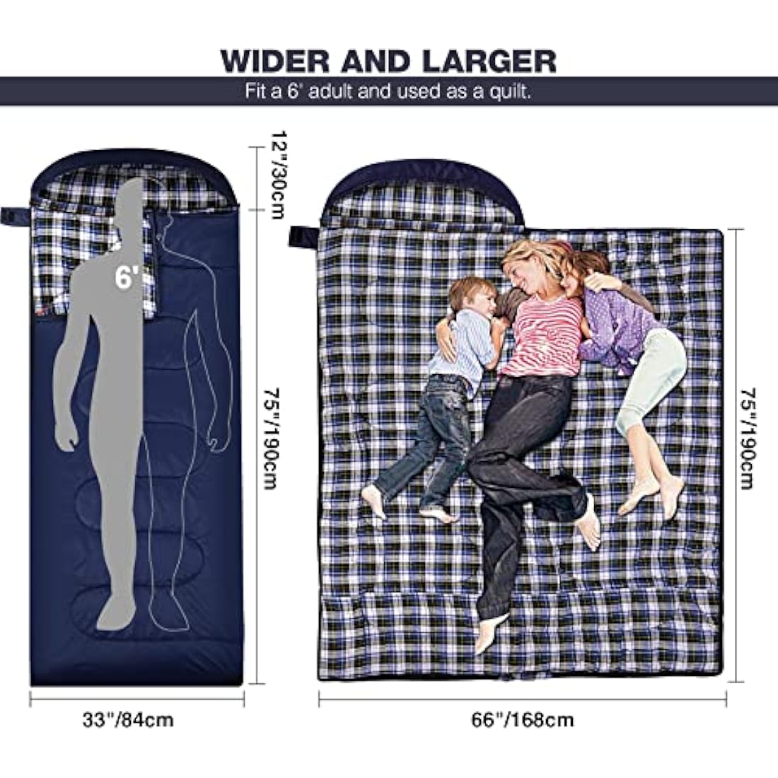 REDCAMP Cotton Sleeping Bag for Adult with Removable Pillow, Wide Sleeping Bag with Hood for 3-4 Season Winter Cold Weather Camping Fishing