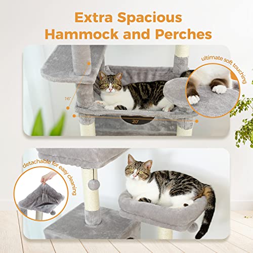 PAWZ Road Large Cat Tree 72.4 Inches 184cm, 6.1ft Cat Tower for Large Cats, Condo with Sisal-Covered Scratching Posts and Pads, 2 Padded Perch, Dual