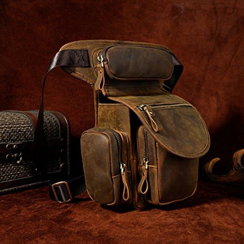 Le'aokuu Mens Genuine Leather Motorcycle Cycling Hip Bum Fanny Belt Waist Pack Drop Leg Thigh Messenger Bag 3109