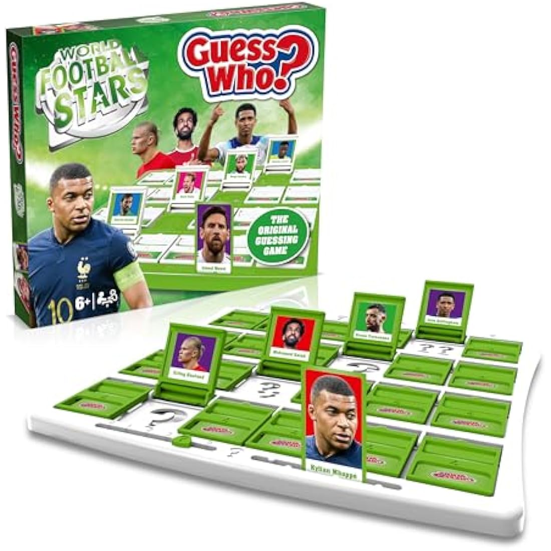 Winning Moves World Football Stars Guess Who? Board Game Green, Play with Messi, Neymar, Harry Kane, Salah, easy to set up, gift for ages 6 plus