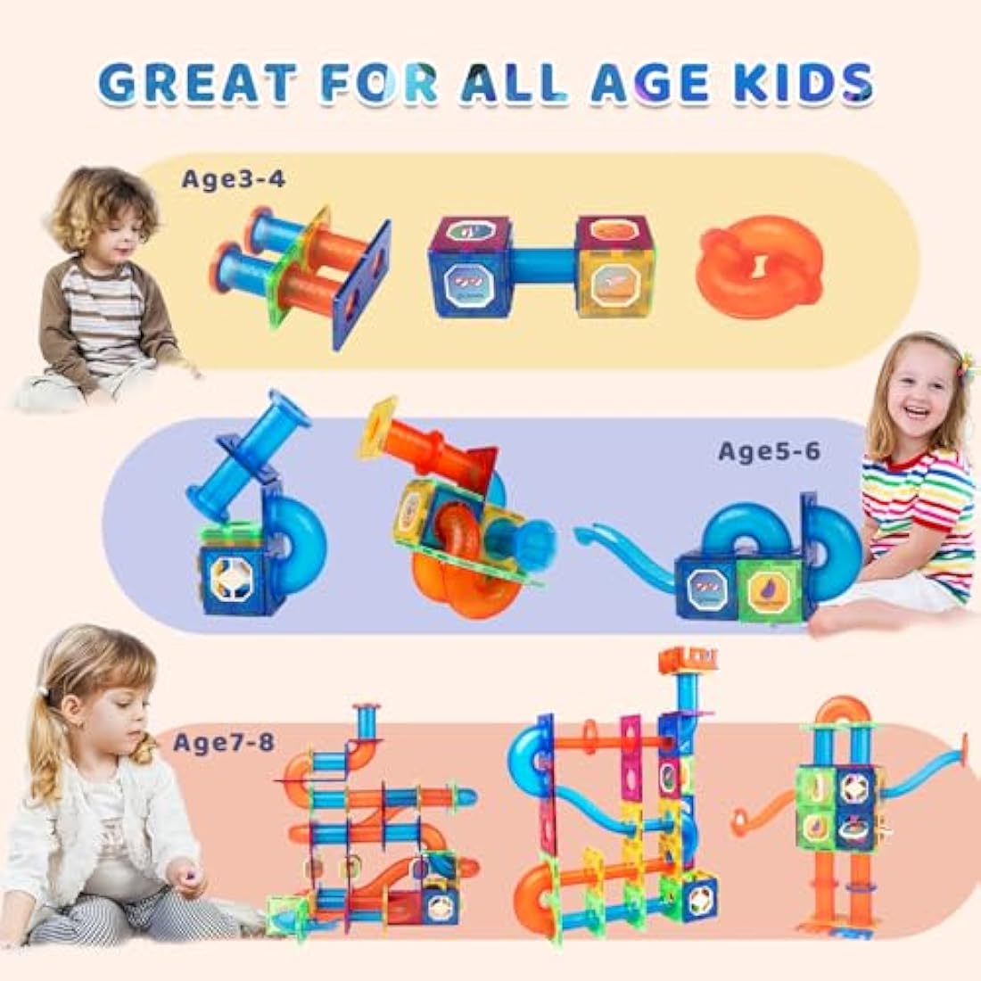 Magblock 122 PCS Magnetic Building Blocks Marble Run Toy for Kid, Magnetic Tiles STEM Construction Gift Toys for Boys Girls Age 3 4 5 6 7 Years Old