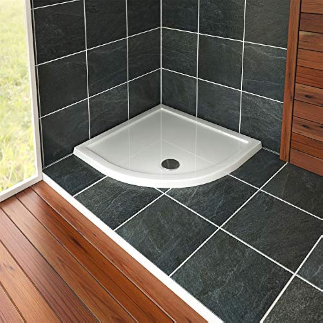 Quadrant 900 x 900mm Shower Tray Pearlstone for Shower Enclosure Cubicle with Waste Trap