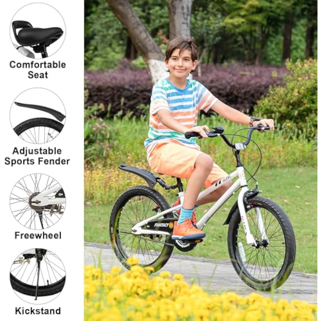 Glerc Fantacy 20 Inch Kids Bike for 2-14 Years Old Boys Girls with Water Bottle Holder & Stabilisers, Multiple Colors