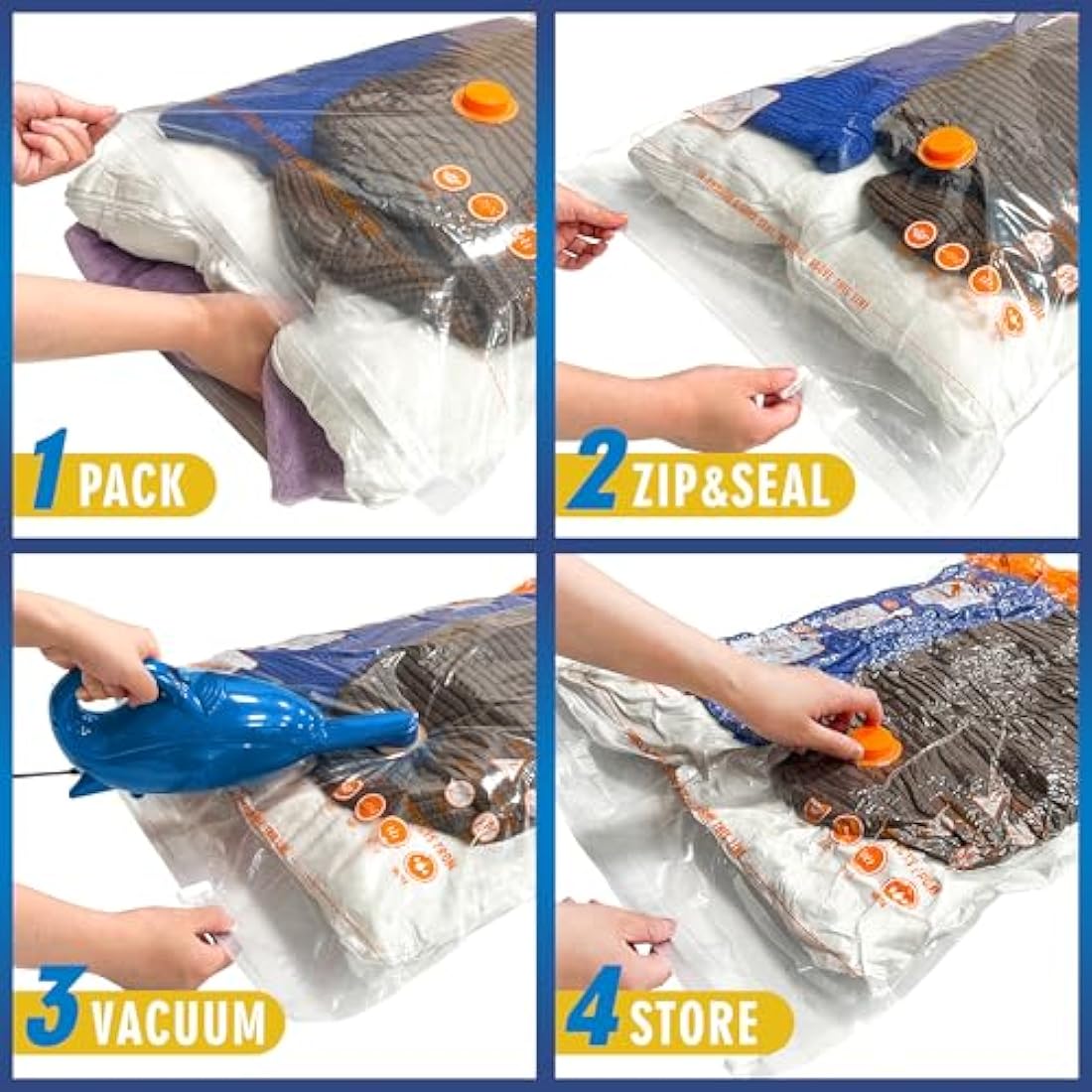 Storage Master Space Saver Bags for Travel and Home Reusable Vacuum Storage Bags Save 80% More Storage Space Work with Vacuum Cleaner (9 Combo, No Pump Included)