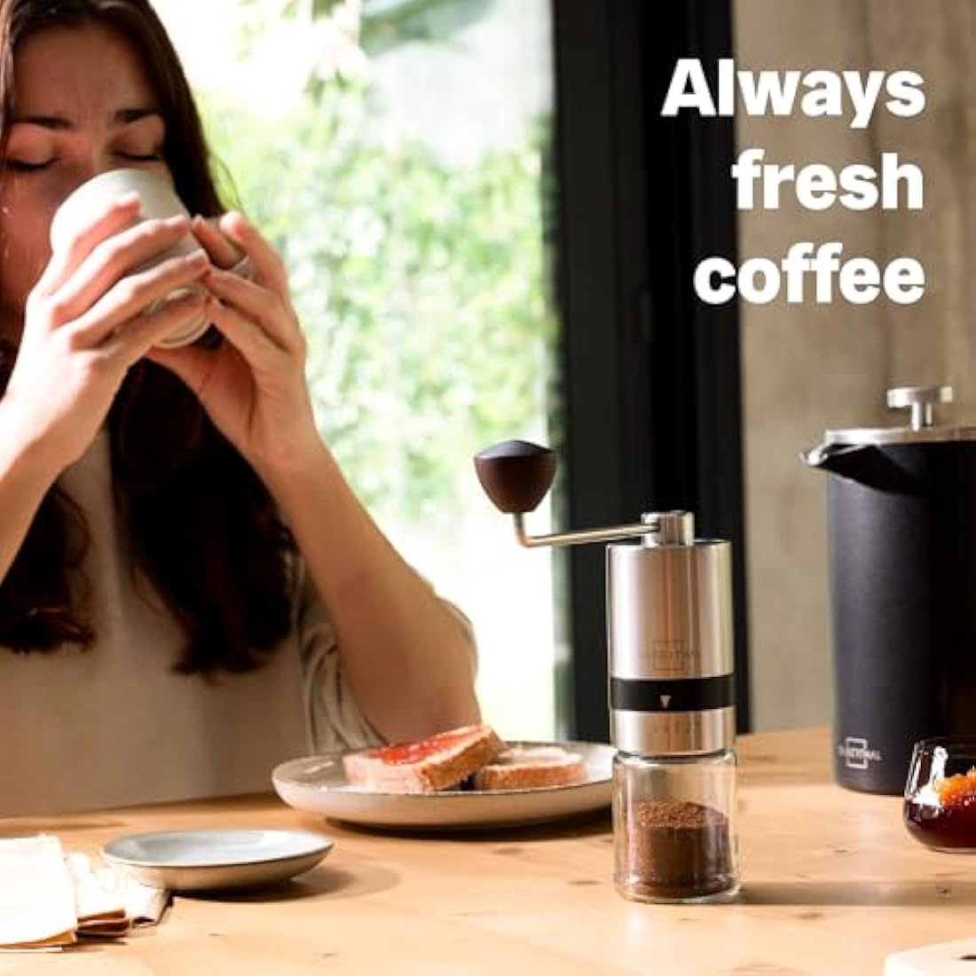 SILBERTHAL Manual Coffee Grinder – Stainless Steel – 6 Adjustable Levels – Portable Coffee Bean Grinder – with Storage Container and Cleaning Brush
