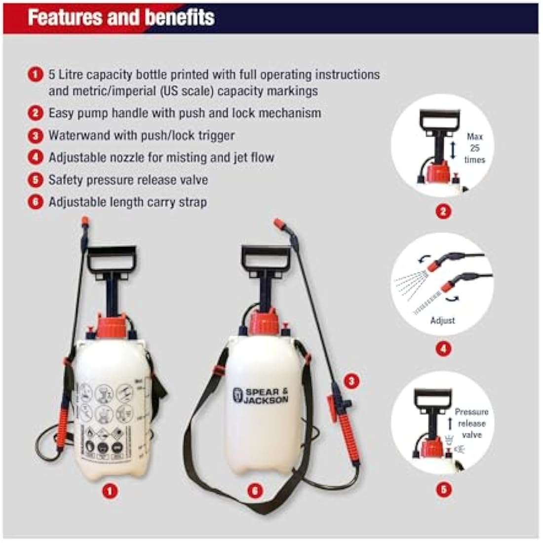 Spear & Jackson 5LPAPS 5 Litre Pump Action Pressure Sprayer