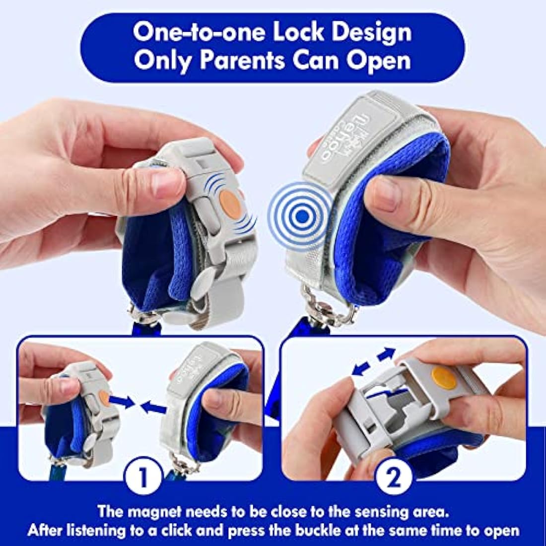 Lehoo Castle Baby Reins for Walking, 1.5M Toddler Reins for Kids with Induction Lock, Anti Lost Wrist Link Wrist Reins, Child Safety Harness for Autism Boys & Girls (Dark Blue)
