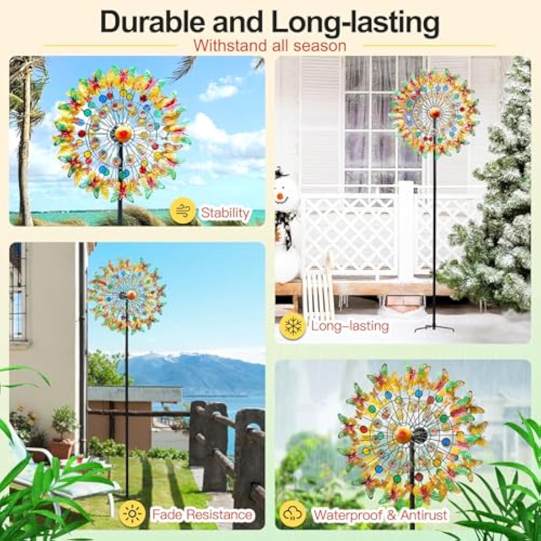 Lariander Butterfly Metal Wind Spinner - Large Outdoor Metal Wind Spinners Yard Garden, Kinetic Multicolor Yard Wind Sculptures Spinners for Lawn Patio Outdoor