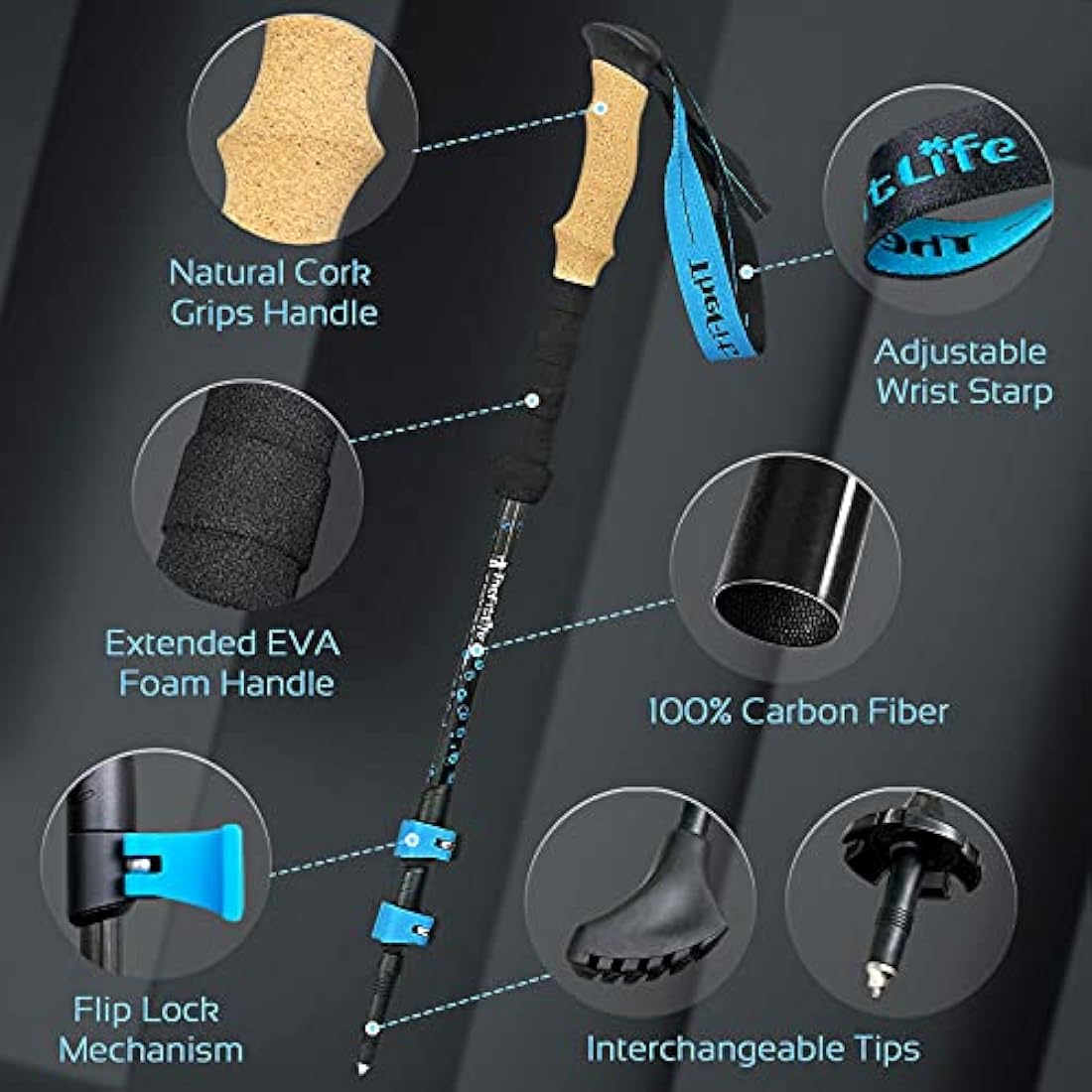 TheFitLife Carbon Fibre Trekking Poles - Collapsible and Telescopic Walking Poles, Ultra Light, Extendable, Best Walking Sticks for Traveling Camping Hiking Mountaineering