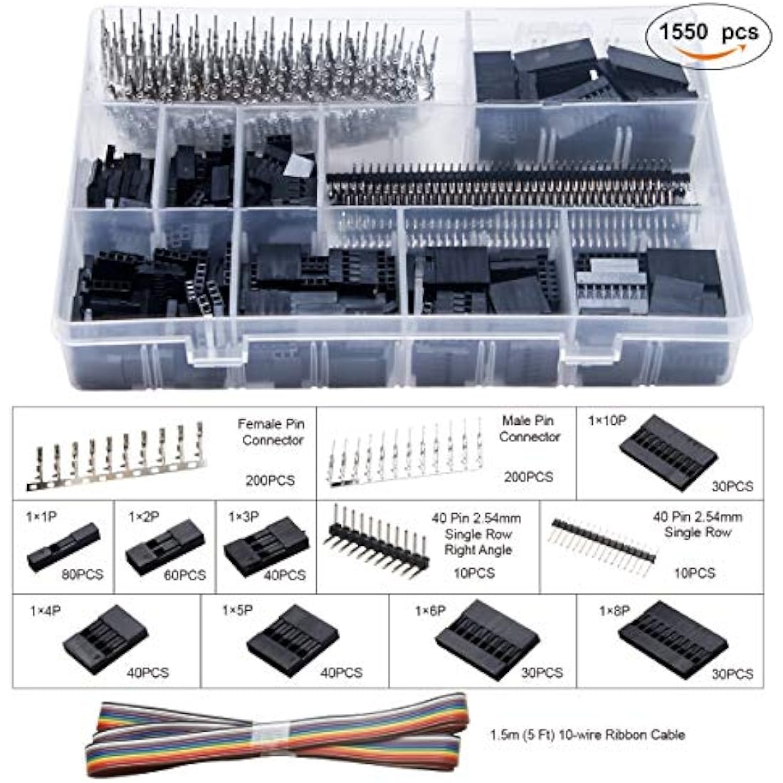 Preciva Dupont Crimping Tool AWG26-18, Ratchet Crimper Toolkit with 1550PCS Male/Female Pin Connectors 0.1-1.0mm² and 460PCS JST Terminals for 2.54mm 3.96mm, etc.