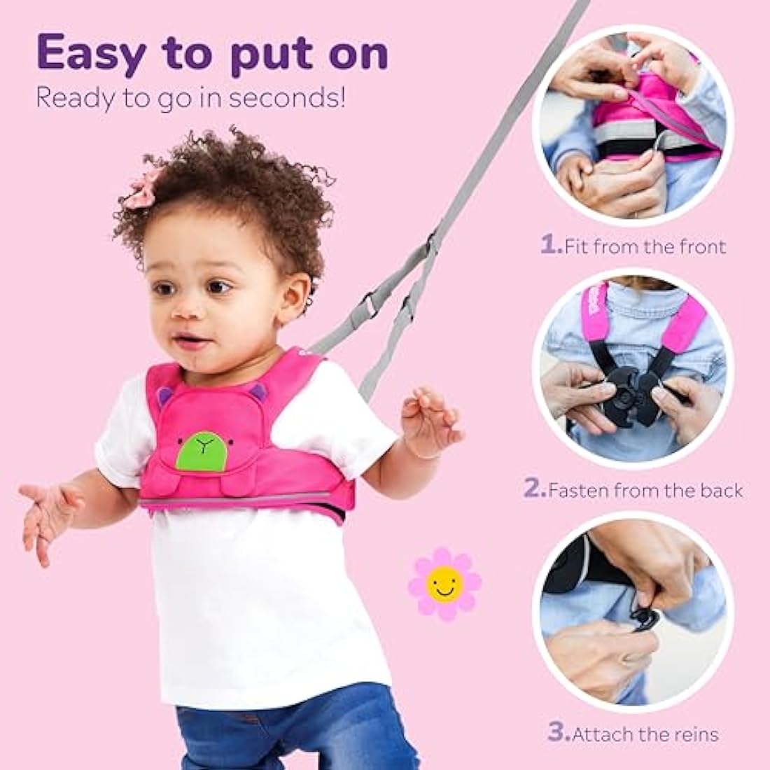 Trunki ToddlePak - Fuss Free Baby Walking Reins and Toddler Safety Harness – Betsy Bear (Pink)