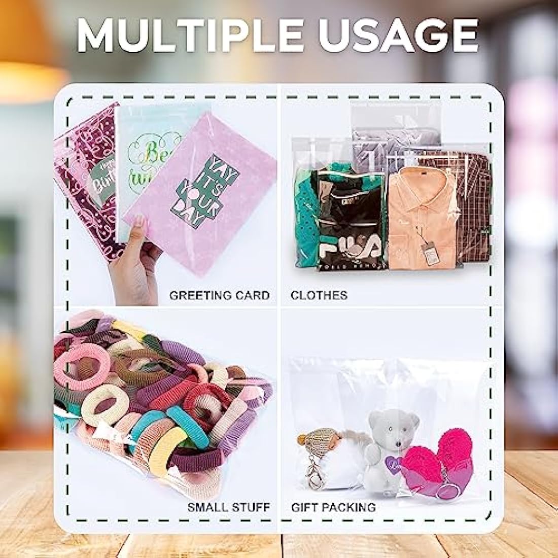JeeJaan® 100 Pcs of T-Shirt Storage Protection 15 x 20 in Opp Mailing Bags 380 x 508 mm Polythene Bags with Safety Warning