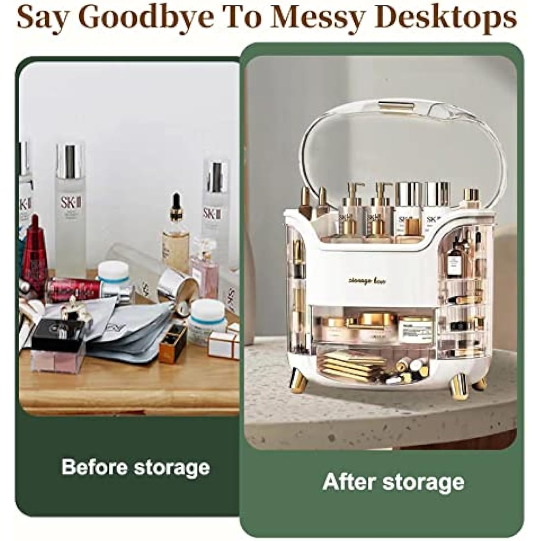 LZDMY Makeup Storage Organiser with Clear Lid, Skincare Organiser Drawers Beauty Holder Cosmetic Organisers for Bathroom, DressingTable Organisers Dustproof Waterproof