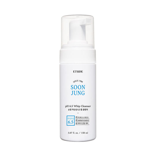 Etude House SoonJung pH 6.5 Whip Cleanser 5.1 fl. oz. (150ml) 21AD| Non Comedogenic & Hypoallergenic Soft Bubble Hydrating Facial Cleanser for