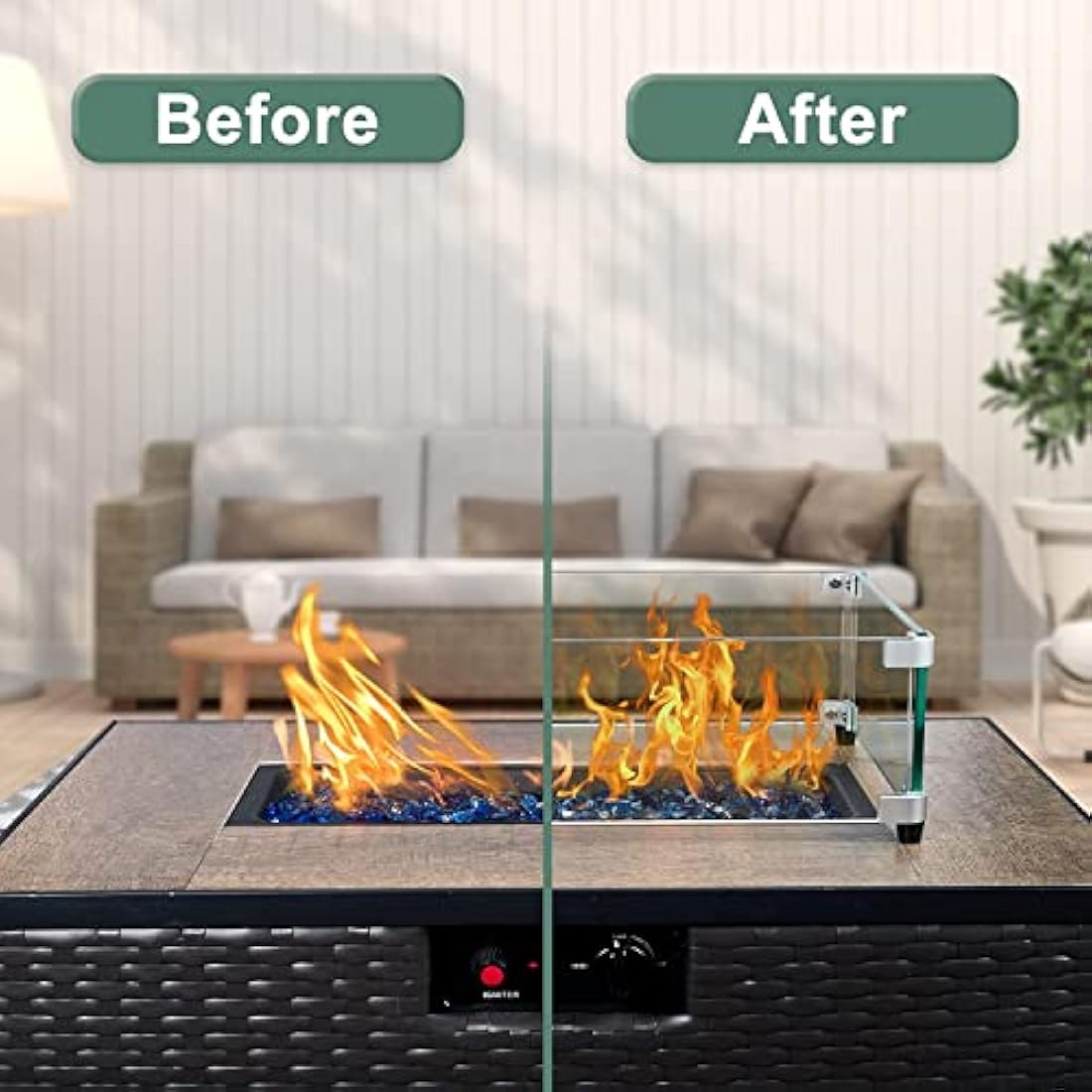 MESIDA 35.5"x15.5"x6" Fire Pit Glass Wind Guard, Tempered Glass Firepit Table Shield, Thick and Sturdy, with Hard Aluminum Corner Bracket