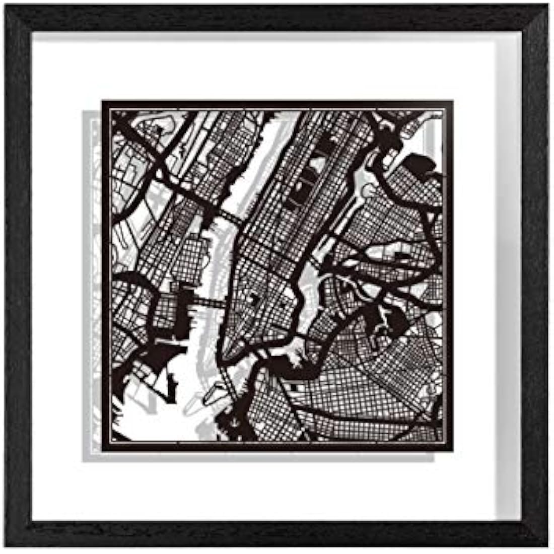 O3 DESIGN STUDIO New York Paper Cut Map framed, Black map, Black frame, 9x9 inches, Gift Boxed, 2 background color, self-changing, Paper Art