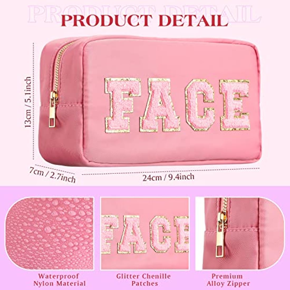 4 Pcs Preppy Makeup Bag Chenille Letter Nylon Cosmetic Bag Makeup Organizer Bag Toiletry Cosmetic Case Preppy Bag with Zipper Stuff Bag Cosmetic Pouch Makeup Pouch for Women Teen Girl, Mixed Colors