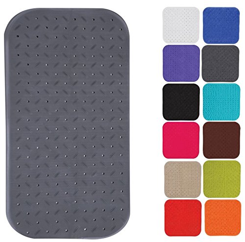 MSV Premium Shower Mat, Antibacterial, Non-Slip with Suction Cups, Grey, Rose Scent, Approx. 36 x 76 cm, Washable at 60 ?C