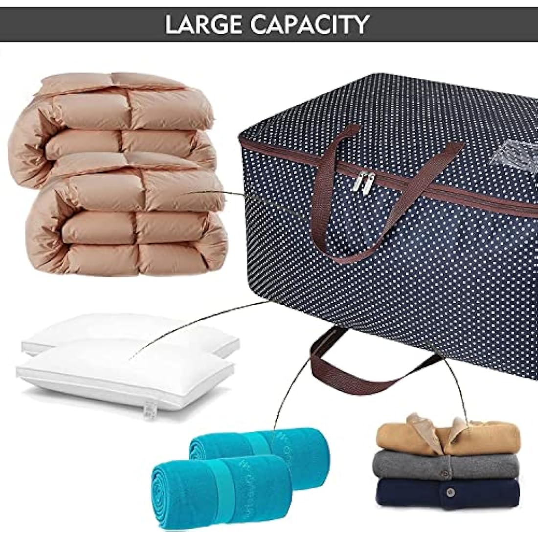 DOKEHOM 3-Pieces 105L Large Storage Bag, Fabric Clothes Bag, Thick Ultra Size Under Bed Storage, Moisture proof (Blue, 3 Pack)