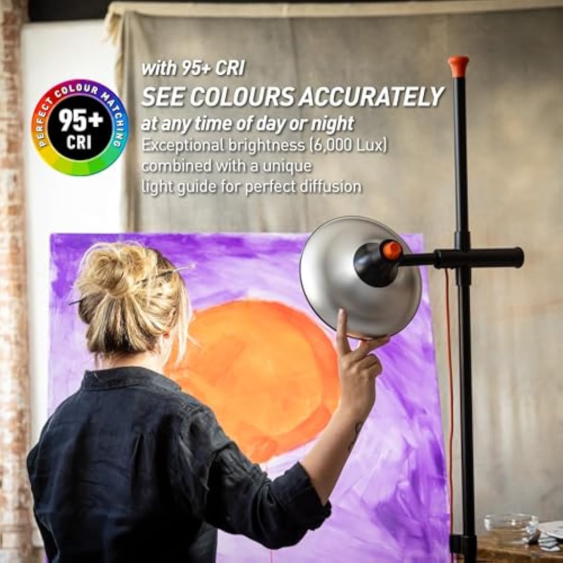 Daylight Artist Studio Lamp 2-6,000 Lux LED with 95+ CRI, 24cm -Wide Shade, Black