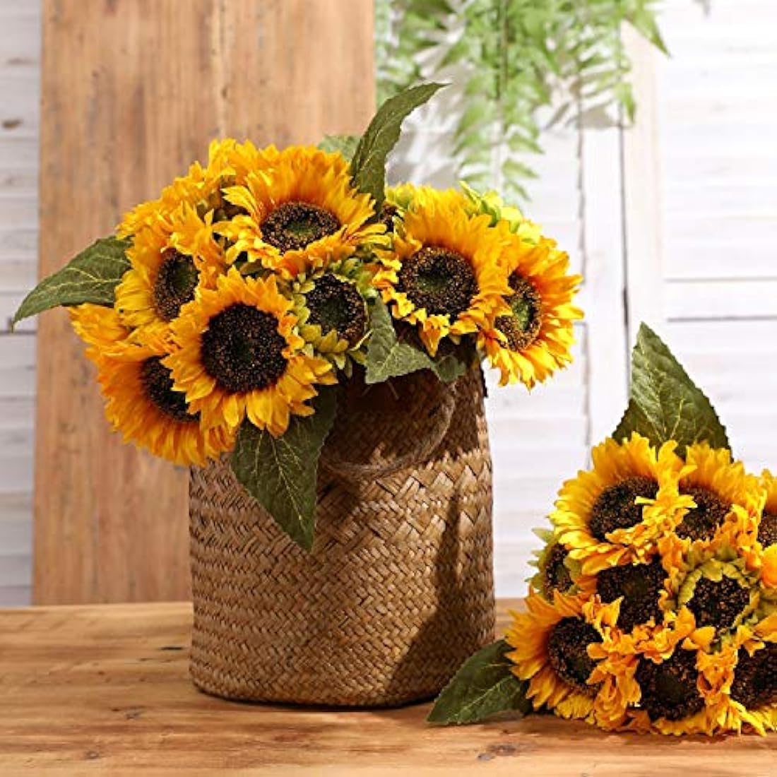 Laelfe Large Artificial Sunflowers, 60 cm Extra Long Stem Fake Silk Sunflowers Bulk for Tall Vases, Wedding Arrangements, Birthday Party, Graves, Office, Outdoor, Home Decorations (Dark Center, 6 Pcs)