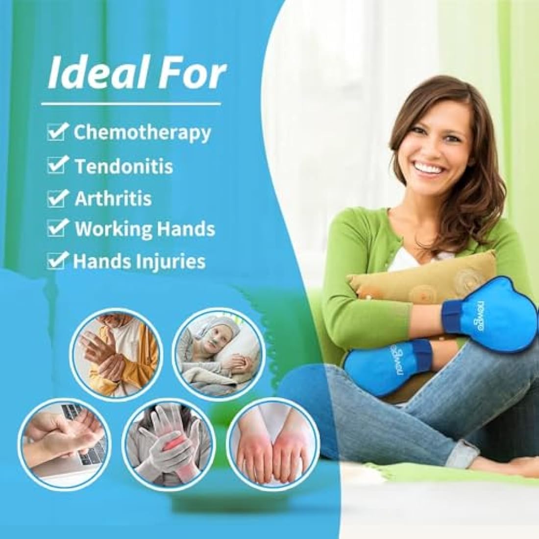 NEWGO Hand Ice Pack Glove, 2Pack Hot Cold Therapy Full Coverage Ice Cryotherapy Gloves, Soft Gel Hand Ice Pack for Hand Injuries, Carpal Tunnel, Rheumatoid Arthritis, Chemotherapy, Swelling -Blue